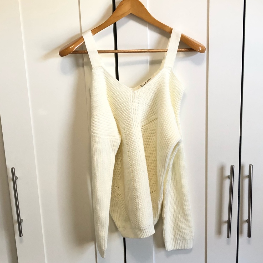 Forever 21 Ivory Cold Shoulder Knit Sweater